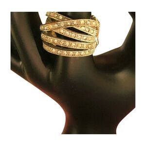 Silver Tone Rhinestone Statement Ring - Chunky Costume - Adjustable/Stretchy